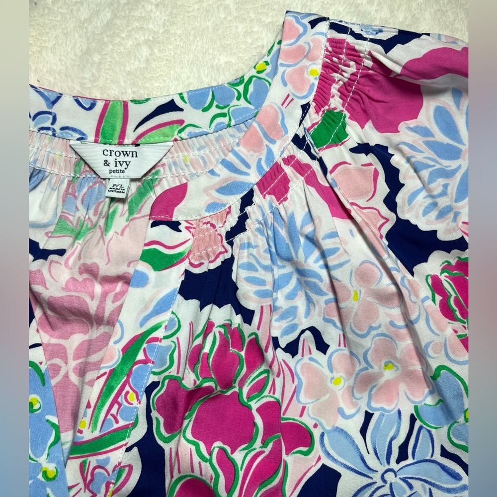 LCrown & Ivy Petit Floral Women’s 3/4 Sleeve Top Sz P/L - Picture 2 of 11